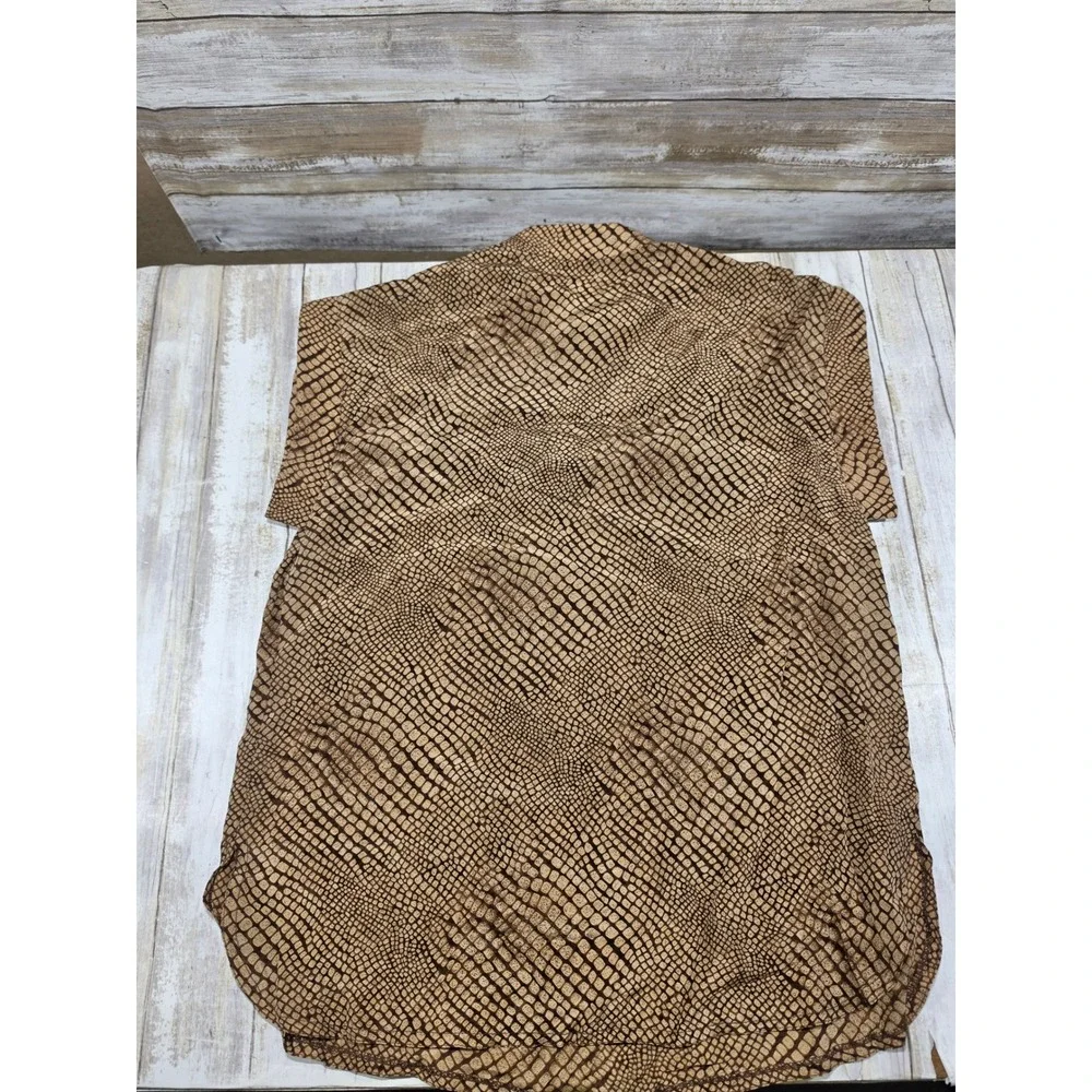 Castioni Italy Silk Blouse Brown Snakeskin Animal Print Mock Neck Sleeveless 40